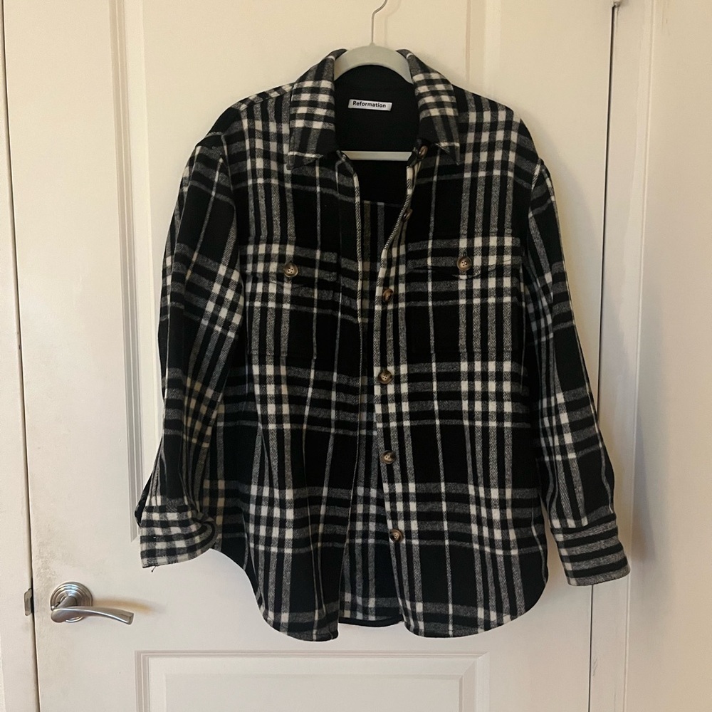 Reformation Giles Plaid Black and White Women's Jacket - Picture 2 of 5